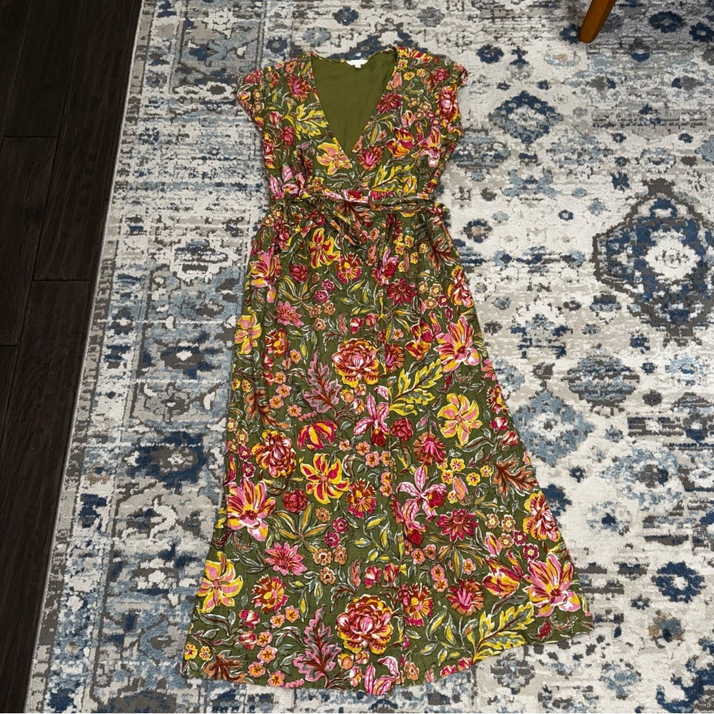 Garmetory Voloshin Floral V-Neck Maxi Dress Robe adjustable